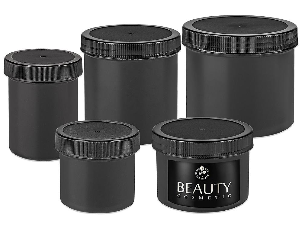 Black Round Wide-Mouth Plastic Jars