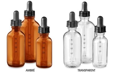 Bouteilles à compte-gouttes graduées en verre