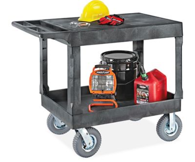 Uline Flat Shelf Utility Cart with Pneumatic Wheels