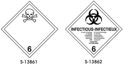 Étiquettes adhésives T.M.D., danger de classe 6
