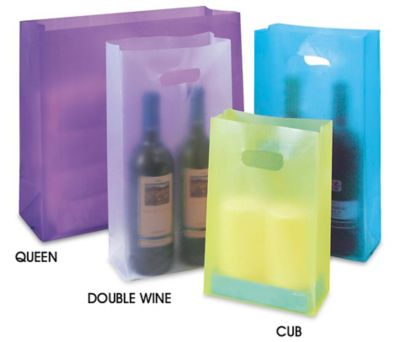 2 Bottle Wine Bags, Frosty Die Cut Shopping Bags in Stock ULINE