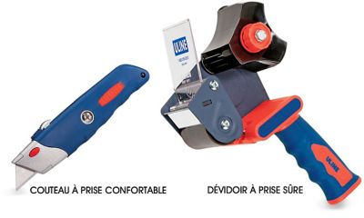 Uline – Ensemble couteau et dévidoir de ruban adhésif à prise sûre