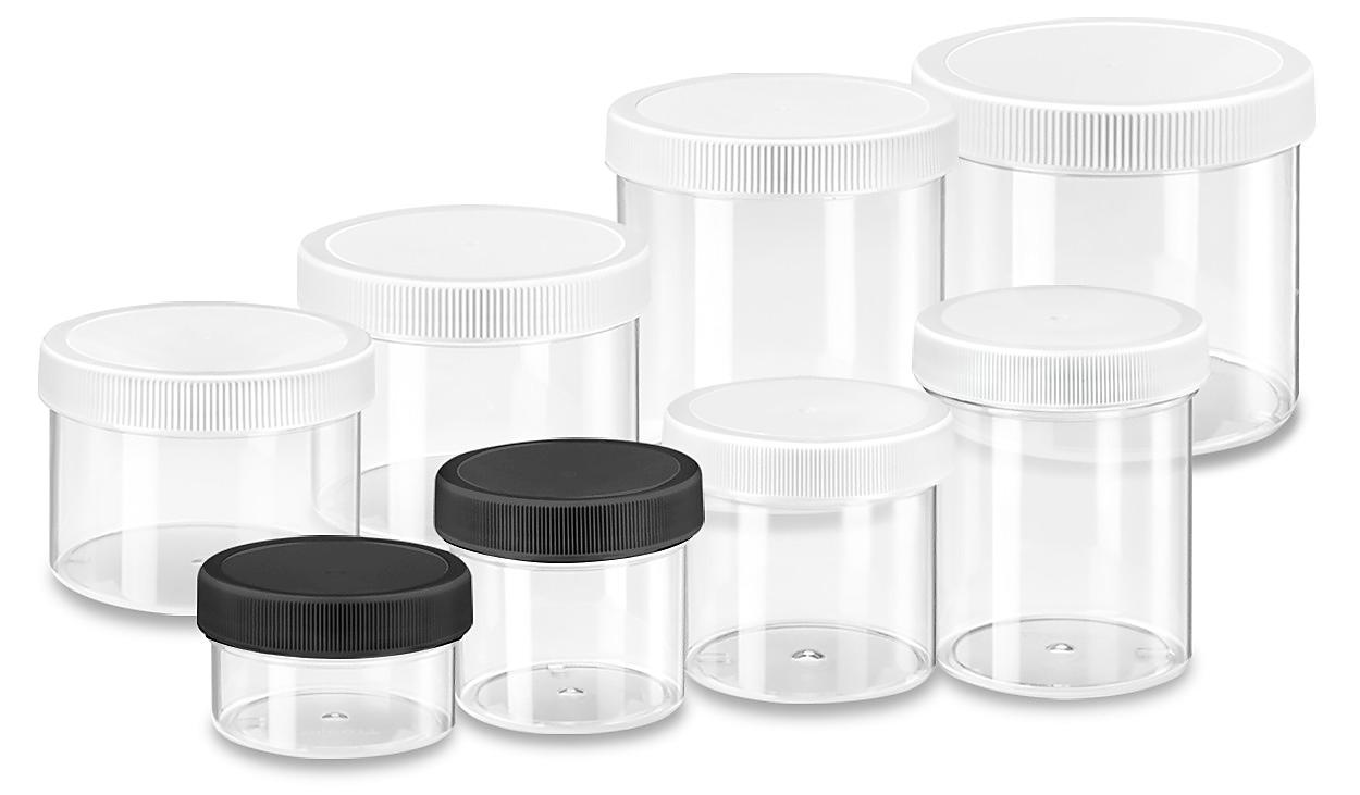 Clear Round Wide-Mouth Plastic Jars