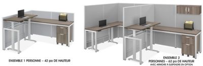 Postes de travail à hauteur réglable avec panneaux de séparation – Une rangée