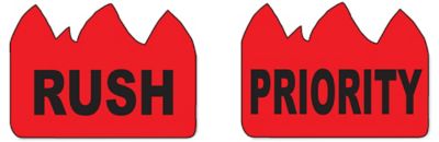 Flame Labels - "Rush", 1 1/2 x 2"