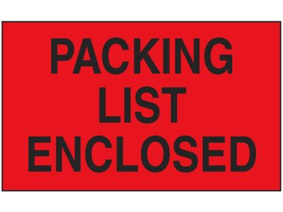 Labels list. Enclosed. Packing list Label. Enclose.