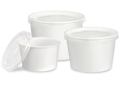 8 Oz. / 12 Oz. Disposable White Paper Soup Containers With Plastic Lids 