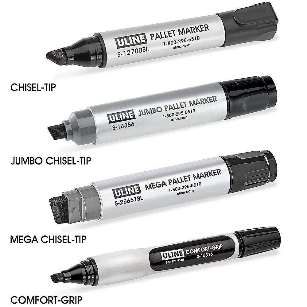 3 Large 1/2 Chisel Tip black Pallet markers ULINE S-12700BL Permanent 