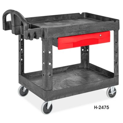 Rubbermaid FG452010BLA Black Medium Lipped Heavy Duty Two Shelf Utility Cart  with Ergonomic Handle and 8