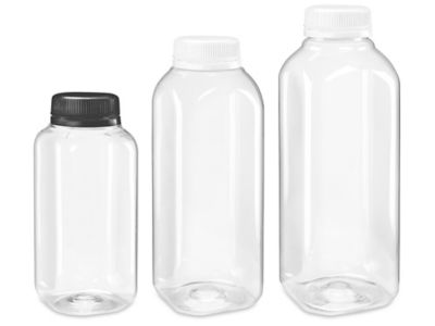 Clear Plastic Juice Bottles - 16 oz, White Cap S-21727W - Uline