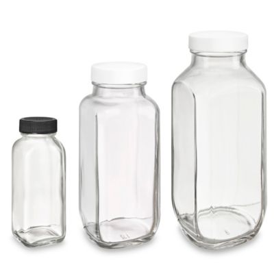 Glass Juice Bottles, Square Glass Jars in Stock - ULINE