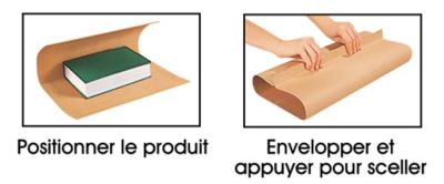 Instructions : positionner le produit, envelopper et appuyer pour sceller
