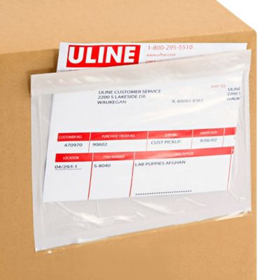 Enveloppes de bordereau d'expédition à ouverture par le haut – 9 1/2 x 6  po, transparent S-5941 - Uline