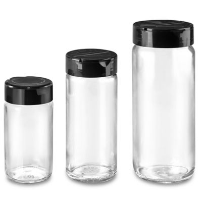 Plastic Spice Jars - 16 oz, Unlined, Black Cap S-20598BL - Uline