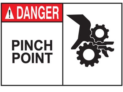 Danger Pinch Point Label with Arrow, SKU: L-0229-XV