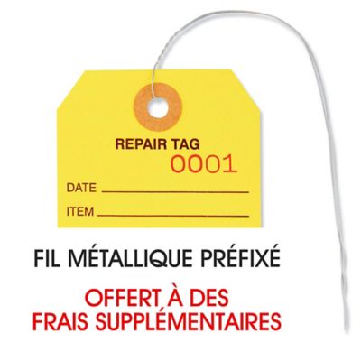 Étiquettes de réparation avec fil métallique préfixé