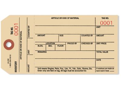 1-Part Stub Style Inventory Tags