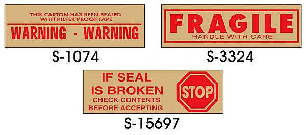 Warning, Fragile, and If Seal is Broken Kraft Tape