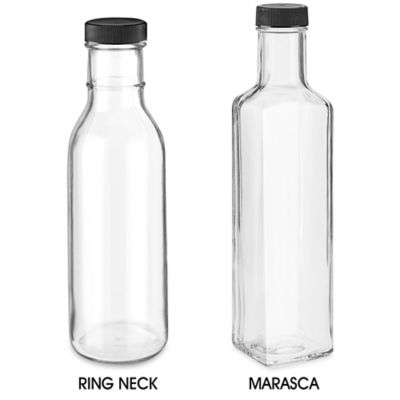 12 oz Clear Glass Ring Neck Sauce Bottles w/ 38-400 (12/Case)