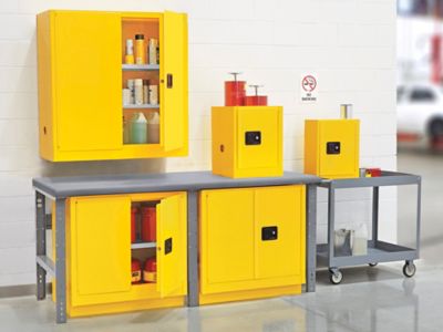 Wall-Mount Flammable Storage Cabinet - Manual Doors, Red, 20 Gallon  H-4176M-R - Uline
