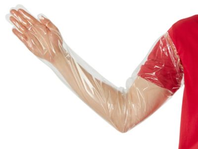 Arm length plastic clearance gloves