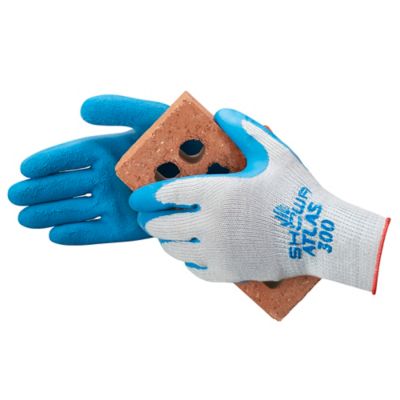 Showa Best Atlas Fit® 300 Glove, Blue Rubber Palm Coated, Grey Cotton Knit