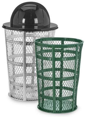 Green Outdoor Garbage Barrel, Wire Mesh Construction