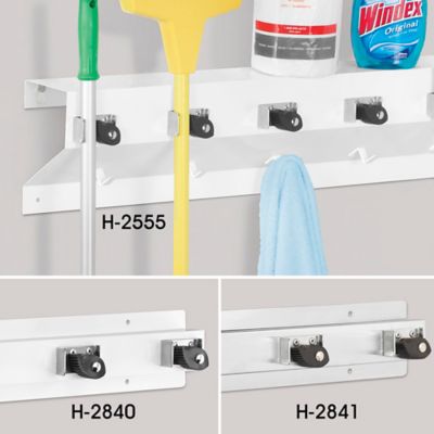 Mop and broom discount holder with shelf