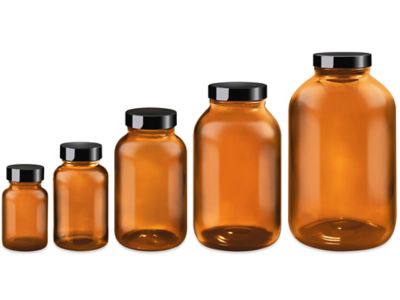 Amber Wide-Mouth Glass Jars - 8 oz S-20591 - Uline