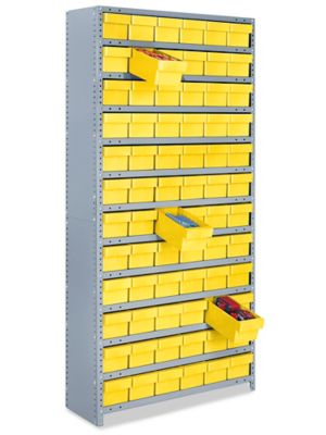 Shelf Bin Organizer - 36 x 12 x 75 with 4 x 12 x 4 Yellow Bins