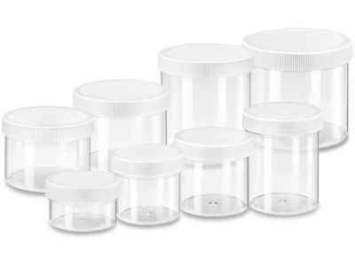 Clear Round Wide-Mouth Plastic Jars - 6 oz, White Cap - ULINE - Case of 36 - S-12753