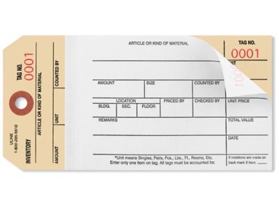 2-Part Stub Style Carbonless Inventory Tags