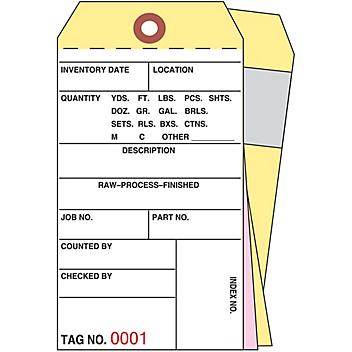 3-Part Inventory Tags with Adhesive Strip - Carbonless, #0000 - 0499 S-2938-A
