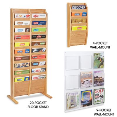 Wooden Floor Stand Magazine Rack - 20-Pocket H-2518 - Uline