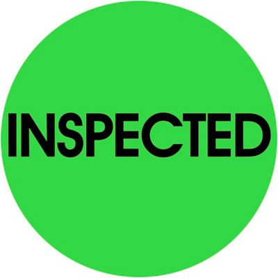 Étiquettes adhésives de gestion des stocks – « Inspected », 2 po, circulaire