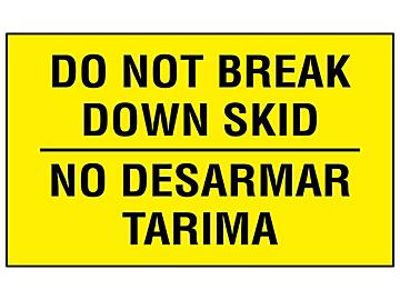 Bilingual English/Spanish Labels - "Do Not Break Down Skid", 3 x 5"