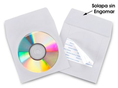 Sobres de Papel para CDs - 5 x 5", Blanco, Adhesive Backed S-10399