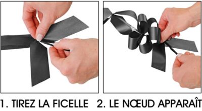 Instructions : 1. Tirez la ficelle, 2. Le nœud apparaît