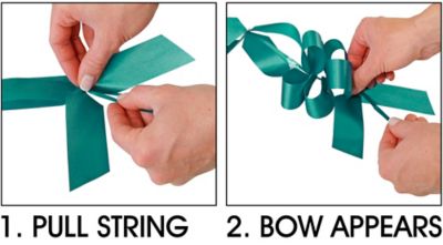 Instructions: 1. Pull String, 2. Bow Appears