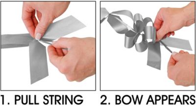 Instructions: 1. Pull String, 2. Bow Appears