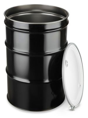 Steel Drum with Lid - 55 Gallon, Open Top, Unlined, Black S-10758