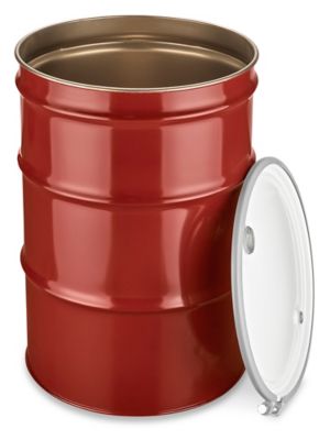 Steel Drum With Lid 55 Gallon Open Top Unlined Red S 10758r Uline 