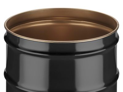 Steel Drum with Lid - 55 Gallon, Open Top, Unlined, Black S-10758 - Uline, image size:2000x1500
