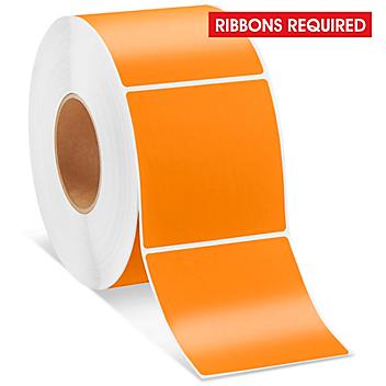 Industrial Thermal Transfer Labels - Orange, 4 x 4", Ribbons Required S-10767O