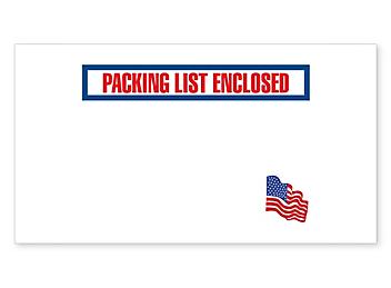 American Flag Packing List Envelopes - 5 1/2 x 10" S-11198