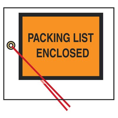Enveloppes à fenêtre complète avec œillet – « Packing List Enclosed », 5 x 7 po, orange