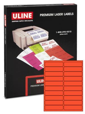 Uline Laser Labels - Fluorescent Red, 4 x 1" S-11246R