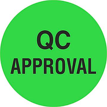 Etiquetas Adhesivas Circulares para Control de Inventario - "QC Approval", 1"