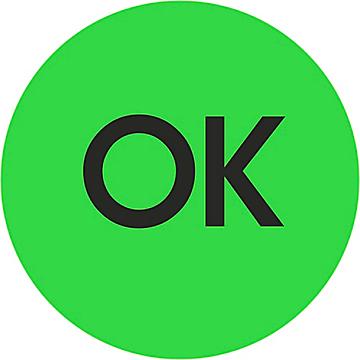 Etiquetas Adhesivas Circulares para Control de Inventario - "OK", 1"