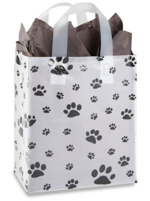 Wraps Paw Print Plastic Gift Bags, Market 12x6x12, 100 Pack, 3 Mil